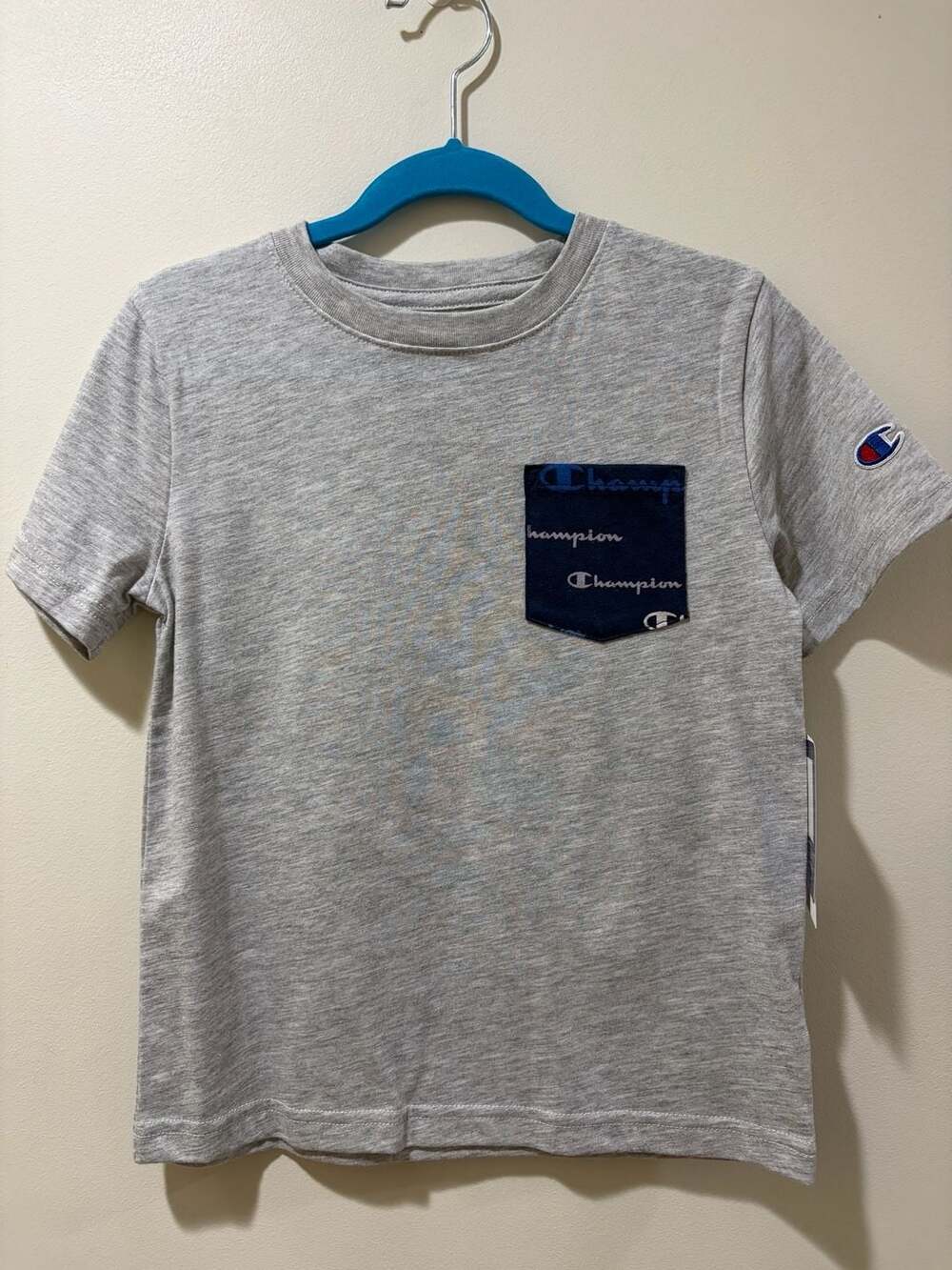 Champion Heather Gray Short-Sleeve Pocket T-Shirt with Logo Pocket